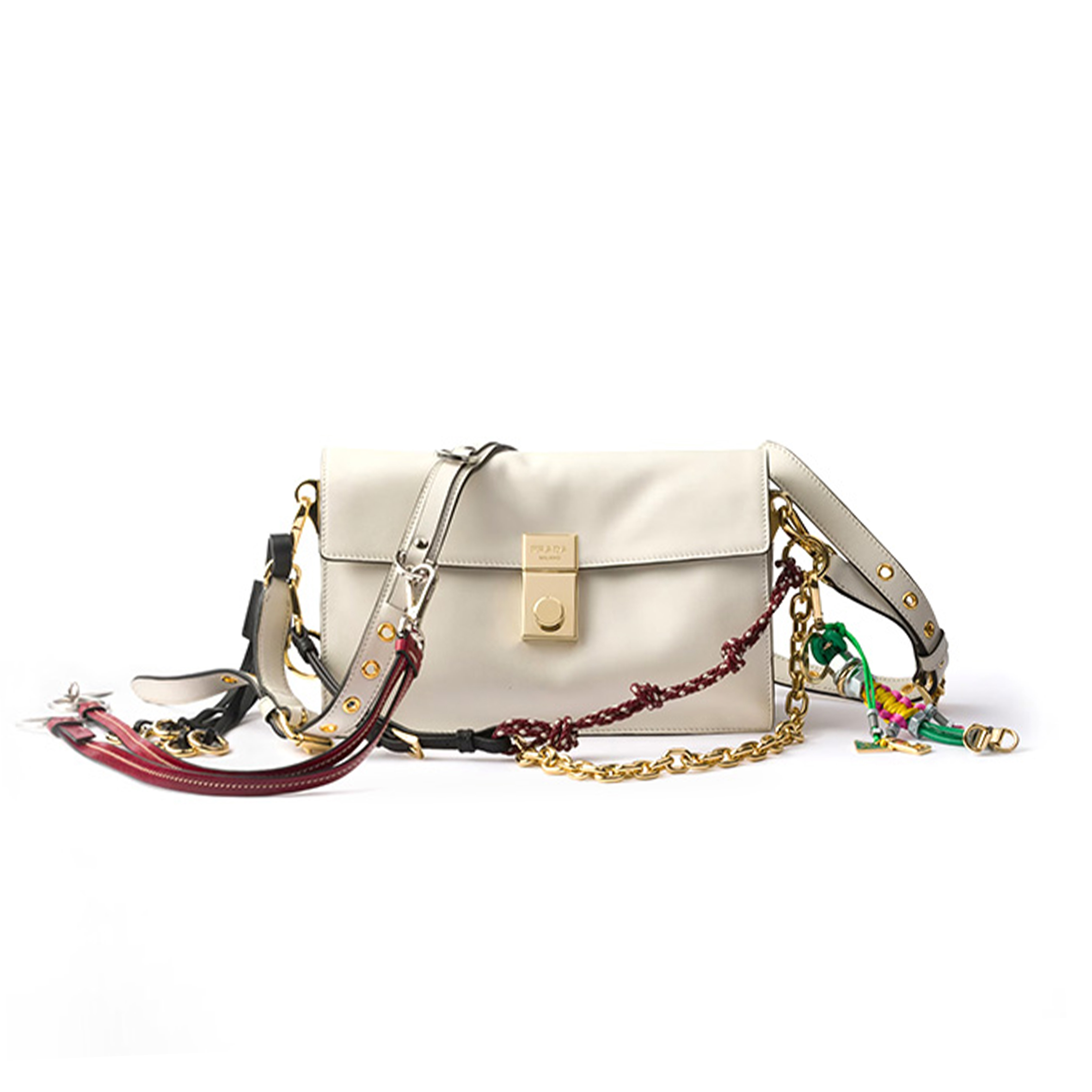 Pra*a soft sound small leather shoulder bag with charms 1bd379 (24*13.5*5cm)